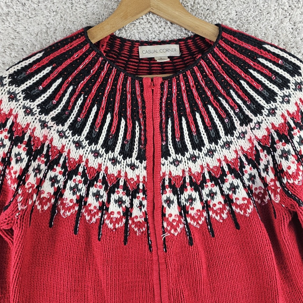 Vtg Casual Corner Nordic Fair Isle Full Zip Cardigan Sz Large Made Australia - Picture 8 of 11